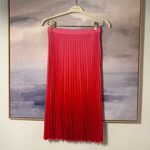 Women’s Pink to Red Ombré Gradient Pleated Midi Skirt